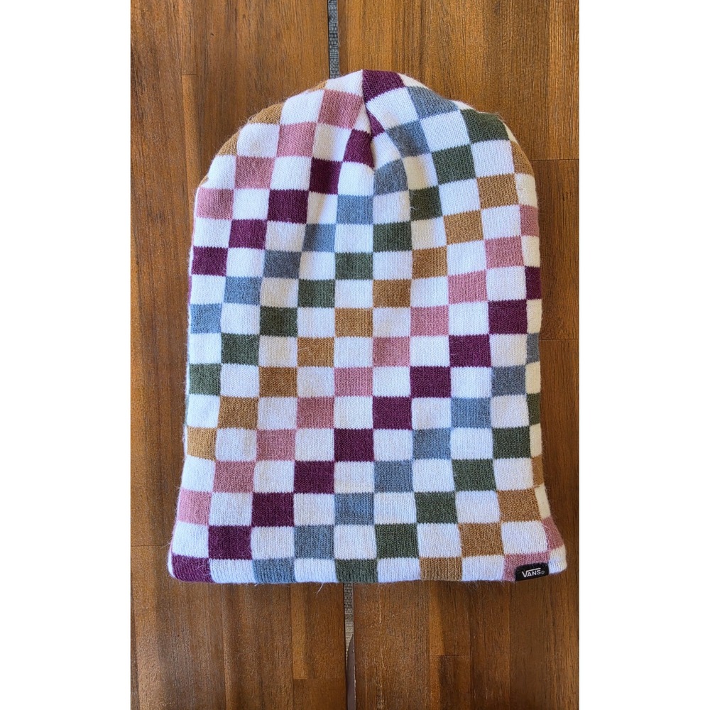 Vans Checkerboard Knit Beanie Hat Multicolor Skater Streetwear Indie Grunge Fall